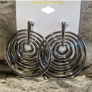 Silver Tone Swirl Statement Earrings | Modern Hypnotic Design